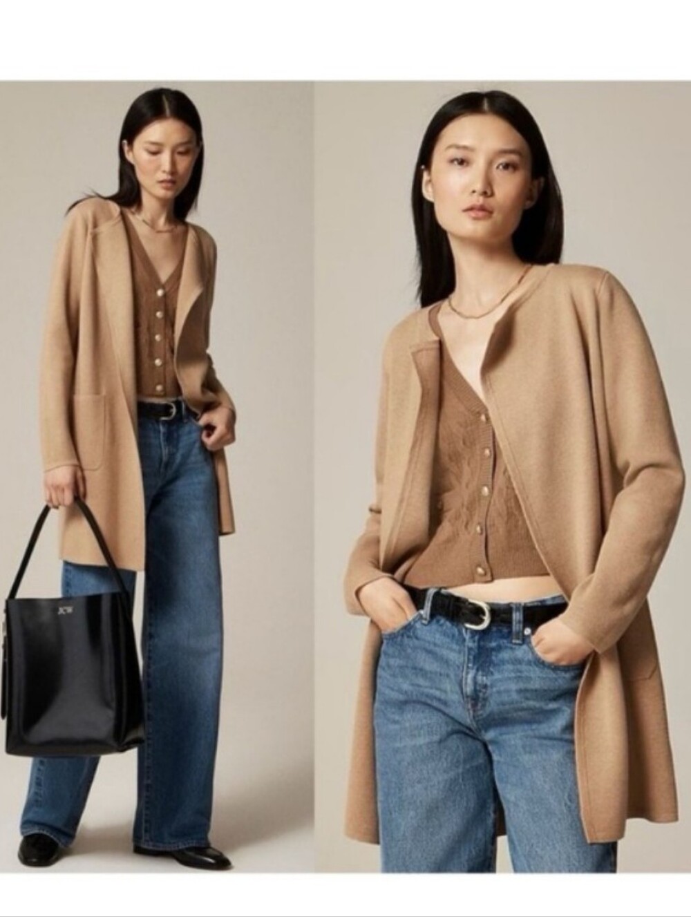 J Crew Juliette Open Front Longline Cardigan Blazer Khaki - Picture 6 of 9
